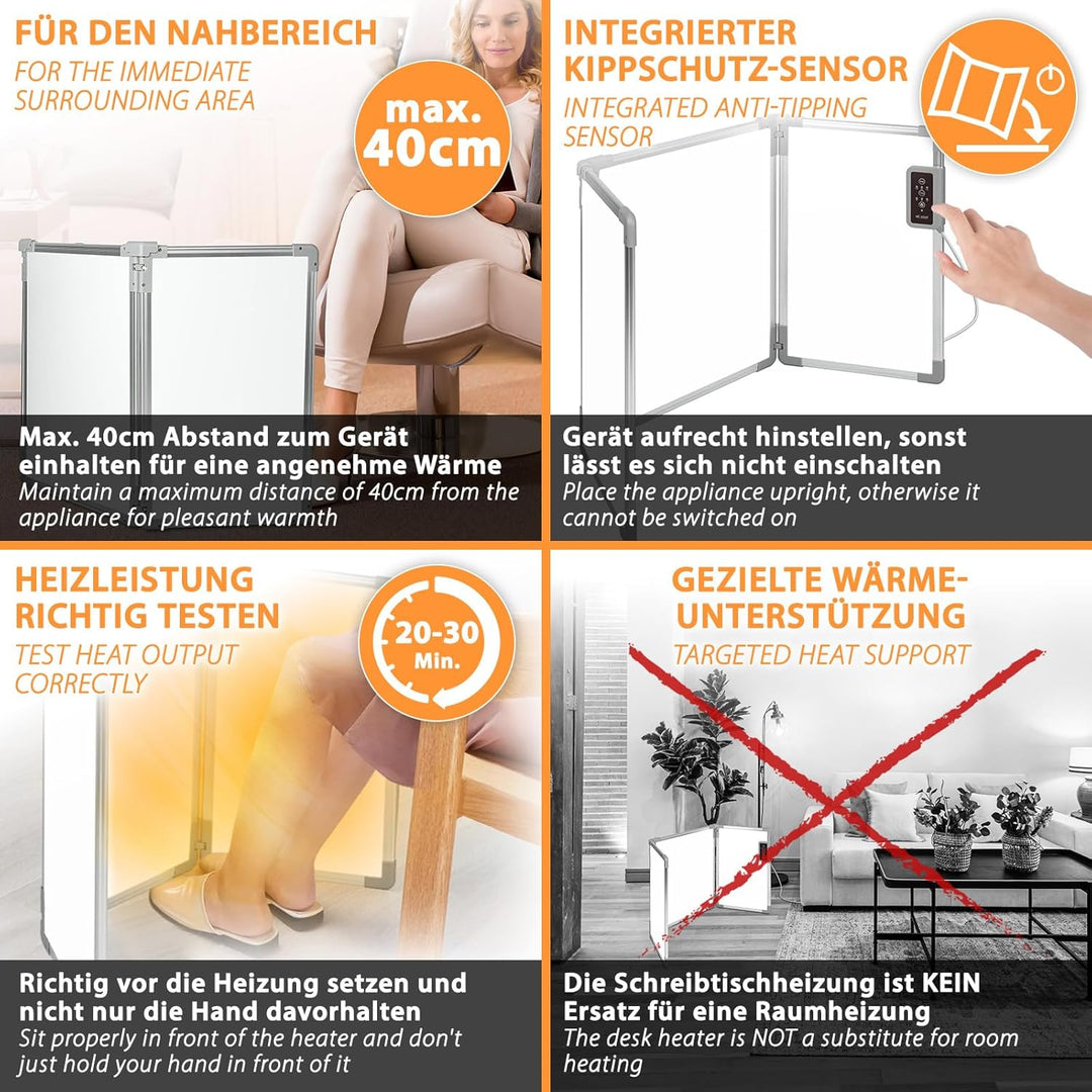 Mi-Heat Faltbares Aluminium Heizpaneel 53x108cm Infrarot Schreibtischheizung 350W bis 80°C Heizwand