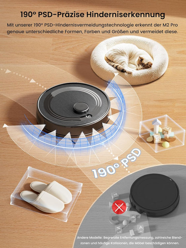 LEFANT M2Pro Staubsaugerroboter, 5500Pa Saugroboter mit Wischfunktion mit Auto Staubabsaugung, Staub