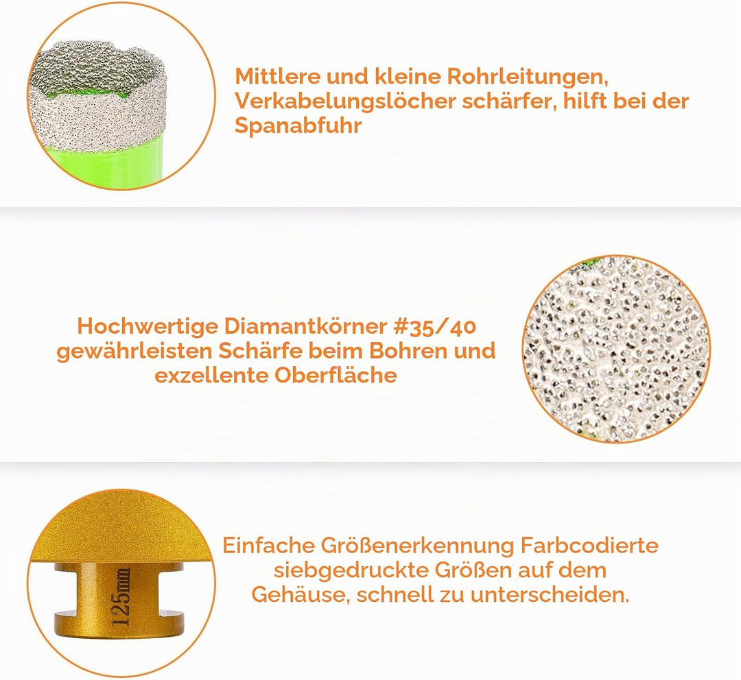 Diamantbohrkrone Set 40/68/110/125 mm 4 Stück Diamant Fliesenbohrer Set Lochsäge für Fliesen Porzell