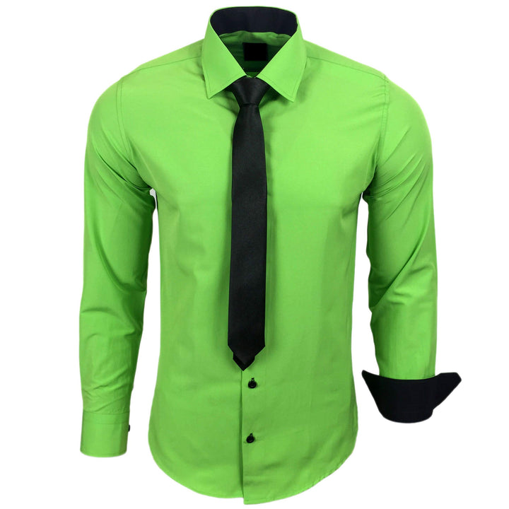 Baxboy 444-BK Herren Kontrast Hemd Business Hemden mit Krawatte Hochzeit Freizeit Fit XXL Grün, XXL