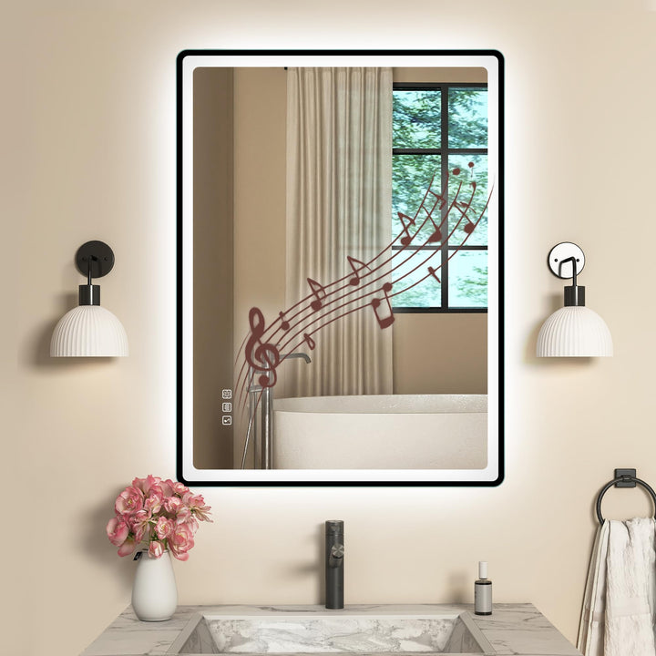 STARLEAD 80x60cm Schwarz LED-Badezimmerspiegel-mit-Beleuchtung und Bluetooth, Entfoggen, Dimmbar, 3