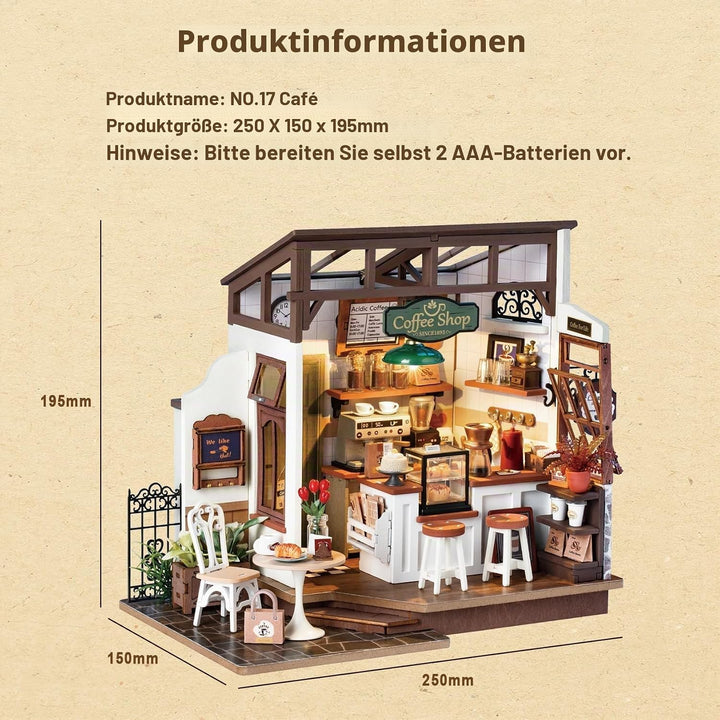 ROBOTIME DIY Holzpuppenhaus Set mit Miniaturmöbeln, Modellbausatz mit Zubehör und LEDs, Modellbausat