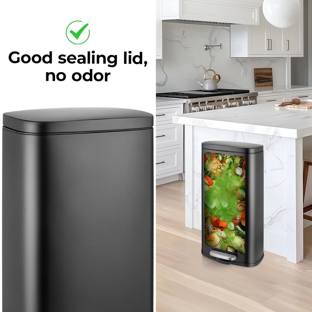 LIFERUN Mülleimer Küche 30l, Abfalleimer mit Deckel, Softclose Treteimer aus Stahl, mit Inneneimer f