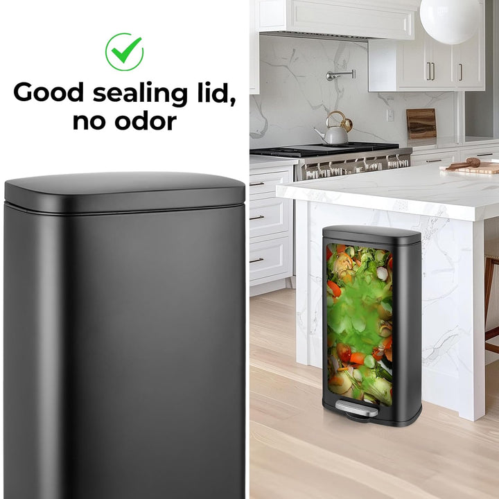 LIFERUN Mülleimer Küche 30l, Abfalleimer mit Deckel, Softclose Treteimer aus Stahl, mit Inneneimer f