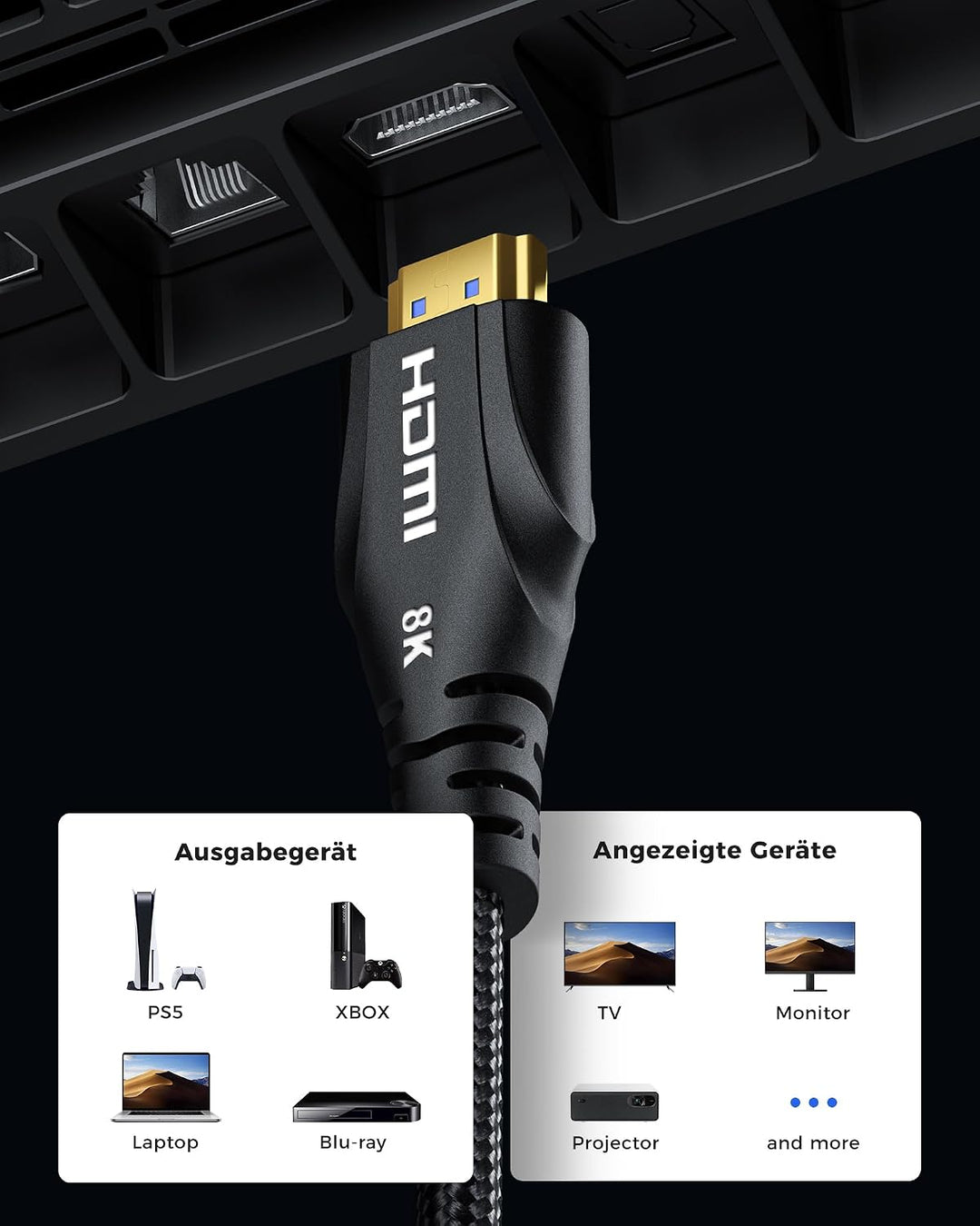 Cratree HDMI Kabel 7.5 Meter lang - 48Gbps HDMI 2.1, Ultra High Speed HDMI Geflochtenes Kabel 4K 120