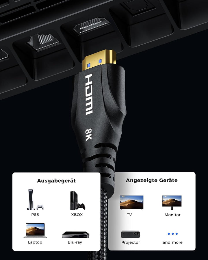 Cratree HDMI Kabel 7.5 Meter lang - 48Gbps HDMI 2.1, Ultra High Speed HDMI Geflochtenes Kabel 4K 120