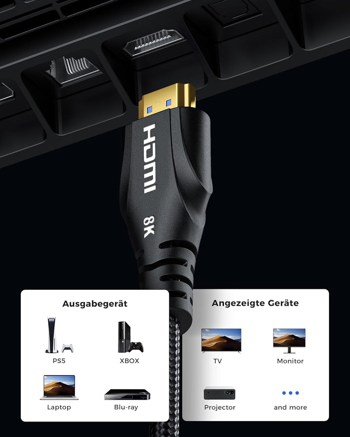Cratree HDMI Kabel 6 Meter lang - 8K HDMI Kabel High Speed, 48Gbps Geflochtenes, 8K 60Hz, 4K 120Hz,