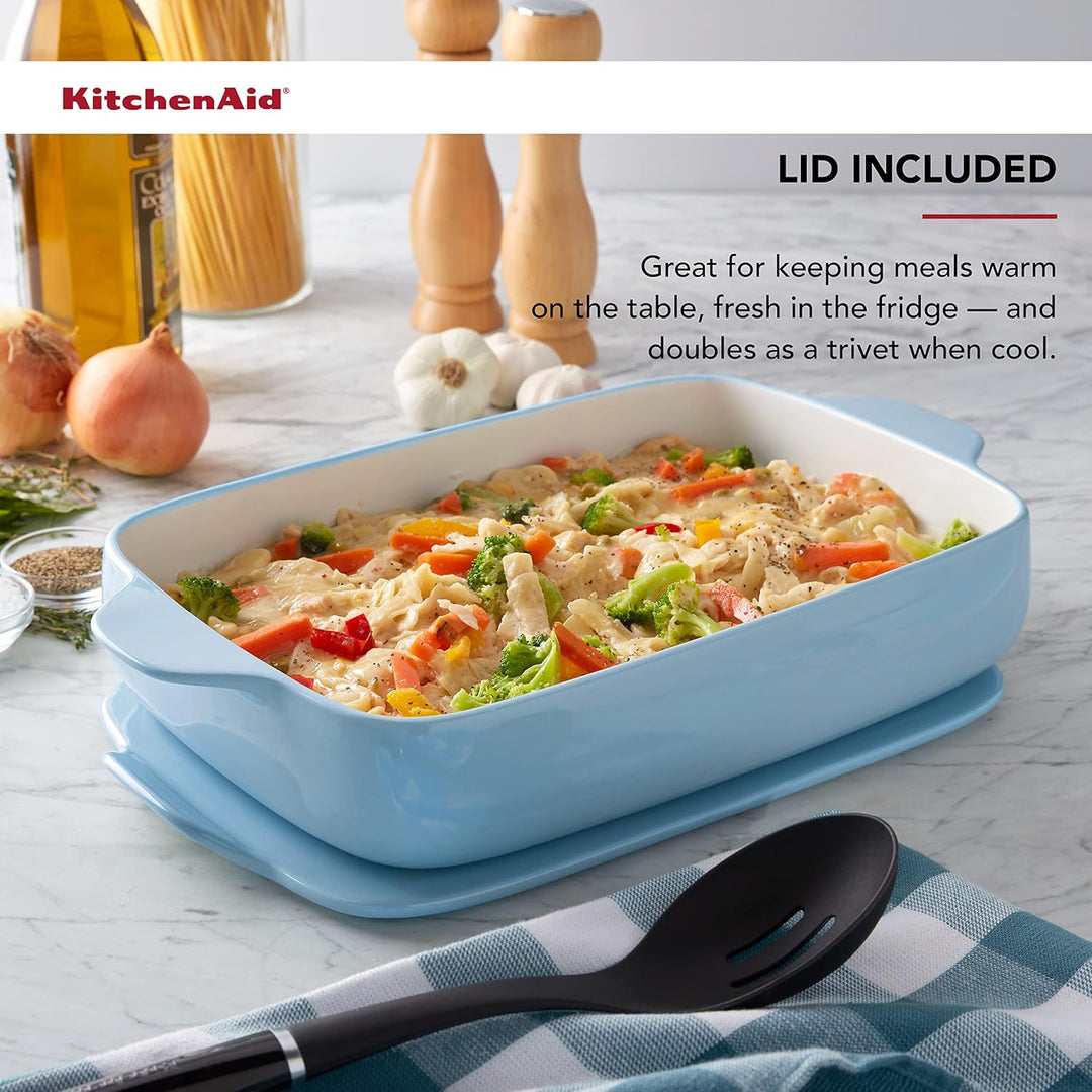 KitchenAid KQ994BXBLA Rechteckige Backform mit Deckel Verglastes Steingut, Blauer Samt Rechteckiger