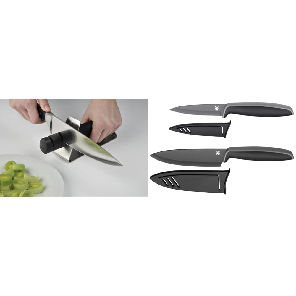 WMF Gourmet Messerschärfer Keramikscheiben, 2 Stufen &amp; Touch Messerset 2-teilig, Küchenmesser mit Sc