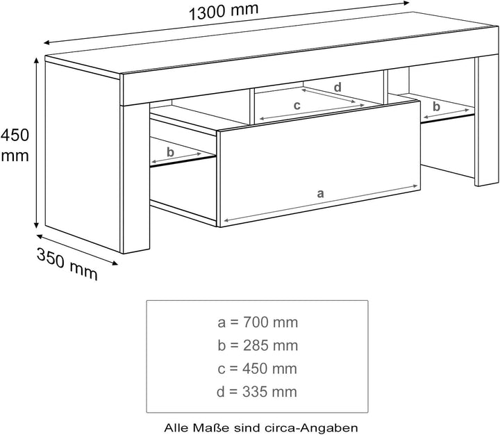 SONNI TV Board, Weiss Griffloses Design, TV Schrank, Hochglanz mit LED Beleuchtung, 12 Farben können