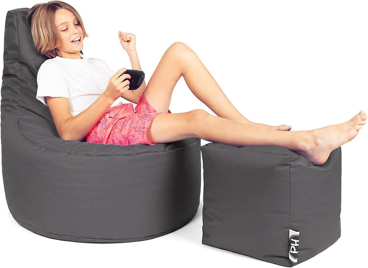 PATCH HOME Gamer Kissen Lounge Kissen Sitzsack Sessel Sitzkissen Bean Bag + Würfel/Hocker mit Reissv