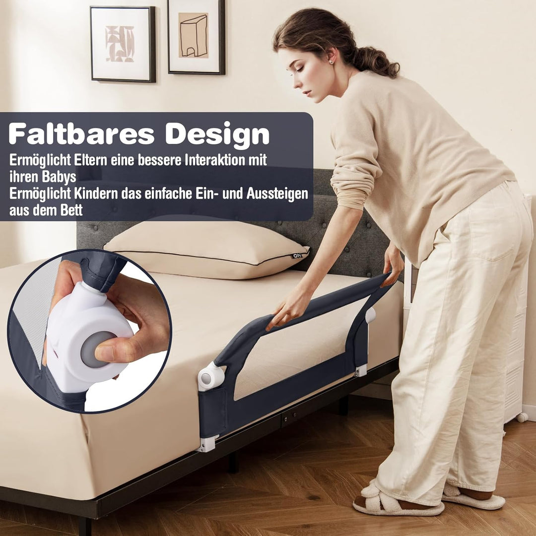 FANTASK Portable Bed Rail, 105x42cm, Bettgitter klappbar mit Verstellbarer Gurte, Bettschutzgitter a