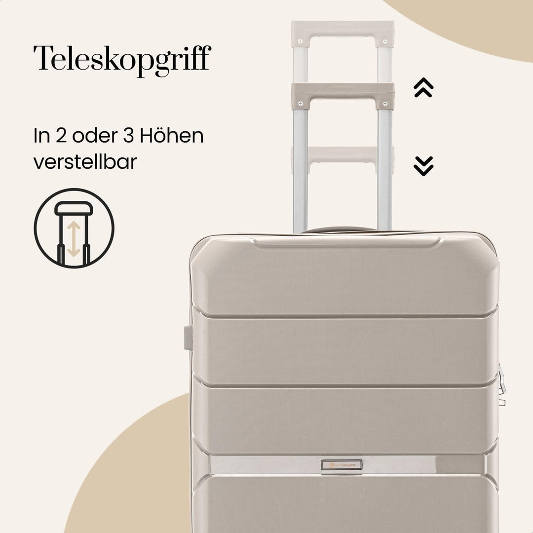 Urban Adventurer Reisekoffer 79L – Beige – Trolley mittelgross Hartschale mit Zahlenschloss &amp; 4 Roll