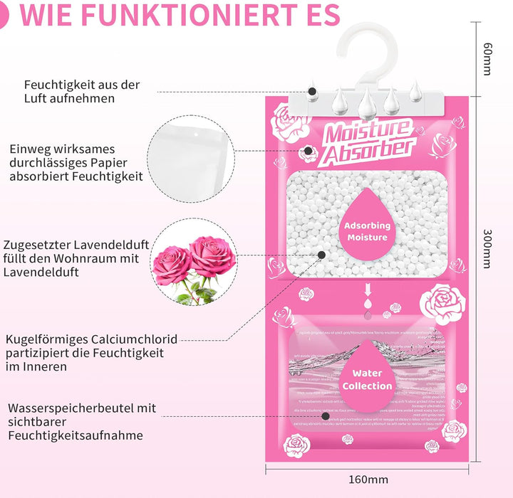 Boadw 10x230G Hänge Luftentfeuchter mit Duft, Kleiderschrank Feuchtigkeitsabsorber für Keller, Schla
