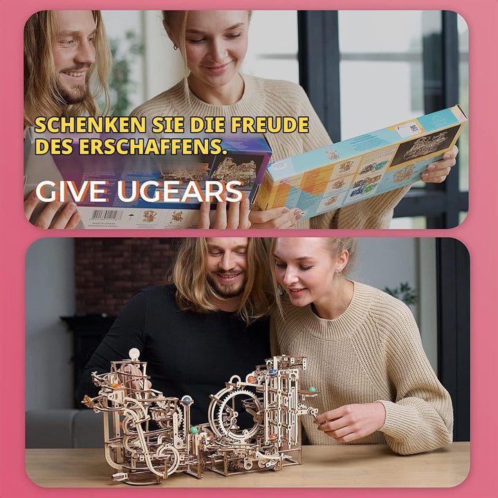 UGEARS DIY Murmelbahn Holz Spirale - Marble Run 3D Holzpuzzle Erwachsene - Holzkugelbahn Modellbausa