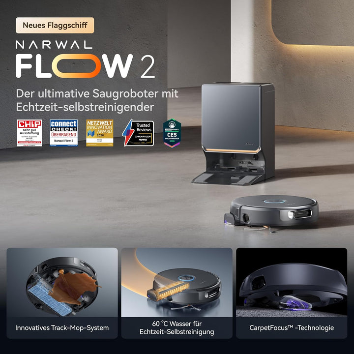 NARWAL Flow 2 Saug- und Wischroboter mit All-in-One-Station, FlowWash-Wischsystem mit 60 °C Heisswas