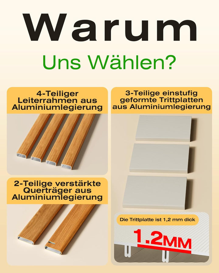 Trittleiter 3 Stufen klappbar,150 kg Kapazität mit Anti-Rutsch-Pedal,Tragbarer Tritthocker aus Alu,e