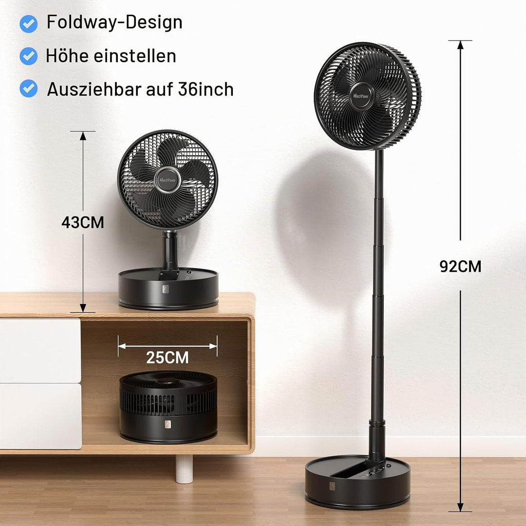Marchpower Ventilator leise Standventilator höhenverstellbar 92cm Standlüfter mit Tragetasche Fernbe
