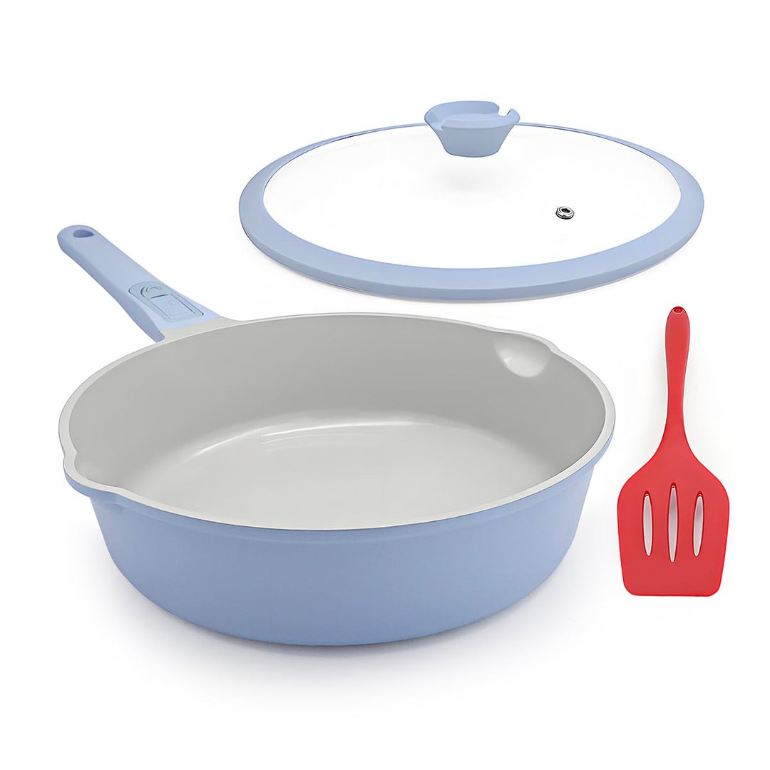 Keramik Pfanne 28 cm mit Deckel, Antihaft Keramikbeschichtung Bratpfanne 28 cm mit Abnehmbarer Griff
