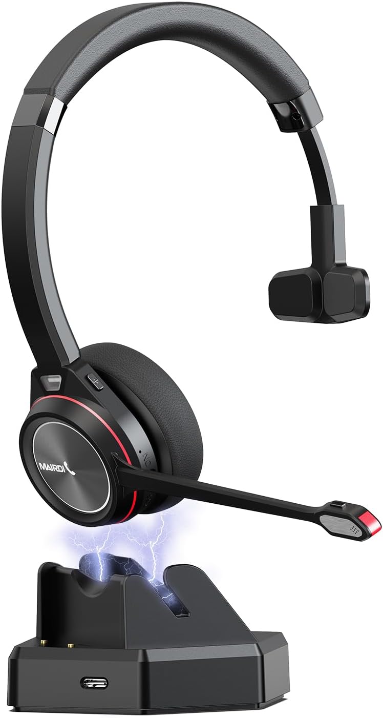 Bluetooth Headset mit Mikrofon Noise Canceling, Wireless Headset mit Eingebauter Bluetooth-Dongle fü