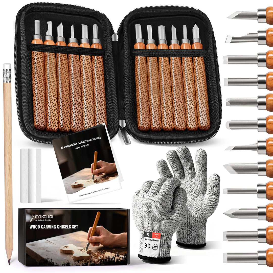 MAIKEHIGH Schnitzwerkzeug 16 Stück, Schnitzmesser Kinder für und Anfänger Schnitzset zum Schnitzen m