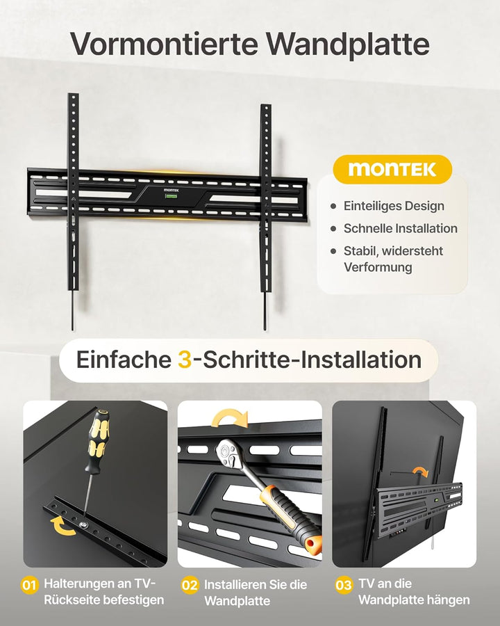 monTEK Ultradünn TV Wandhalterung für 50-100 Zoll LCD/LED/Plasma Fernseher Flach&amp;Curved, TV Halterun