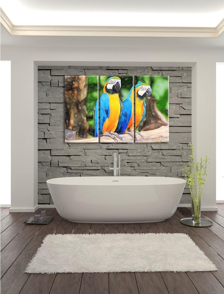 Zwei Papageien / 3-Teilig/Gesamtmass 120cm Leinwandbild bespannt auf Holzrahmen/Wandbild Kunstdruck
