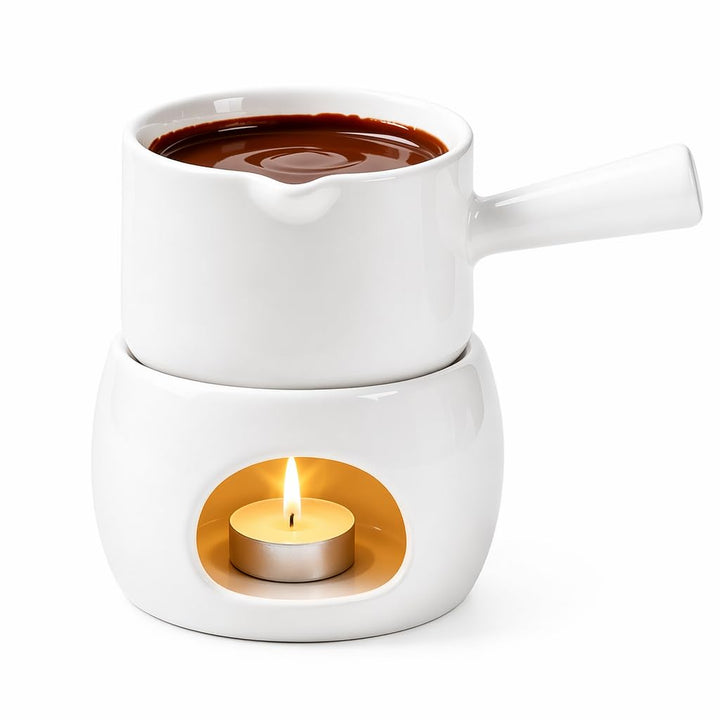 Mini Fondue, Schokofondue mit Griff, Keramik Schokoladenfondue für Schokolade, Käse - Geschenke für