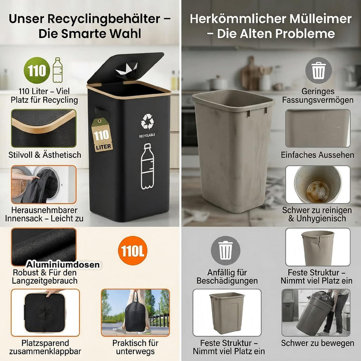 Pfandflaschen Sammelbehälter 110L, Pfandbehälter &amp; Flaschensammler Leergut, Mülleimer Küche gross, M