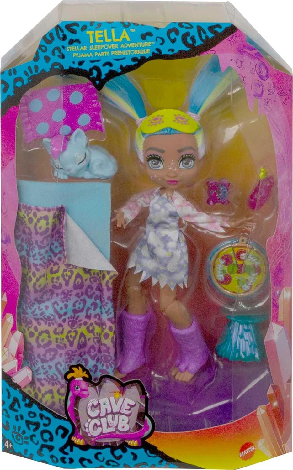 Cave Club GTH06 - Pyjamapartyspass Spielset mit Puppe Tella (25,4 cm), prähistorische Modepuppe mit