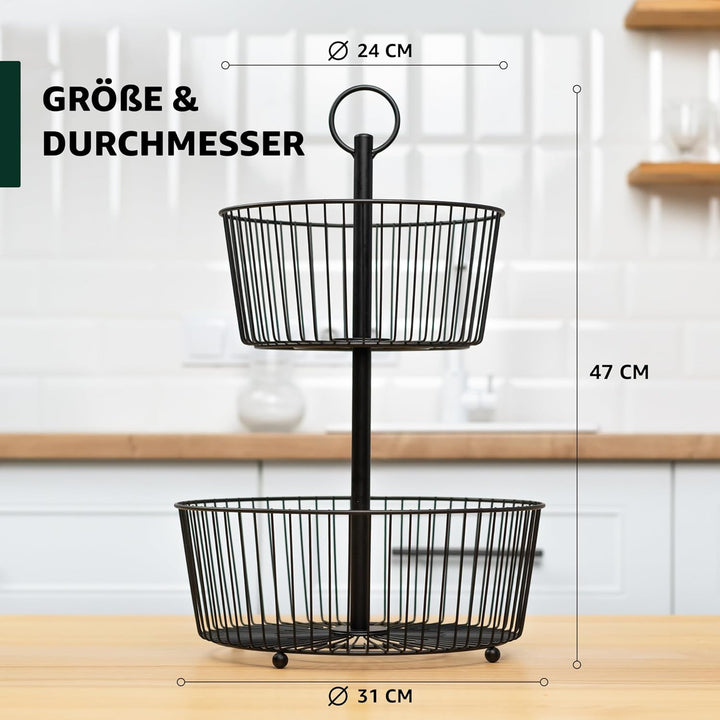 DEKOFY® Obst Etagere Schwarz - Obstkorb in zeitlosem Design - Obstschale Schwarz - Obstkorb Etagere