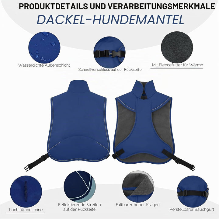 Hundemantel Dackel S, Winddichter Wasserdichter Wintermantel Für Dackel Hunde, Hundejacke Für Grosse