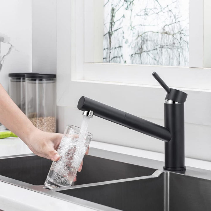 ONECE Wasserhahn Küche Schwarz mit ausziehbar, Spültischarmatur aus Edelstahl SUS304, Küchenarmatur