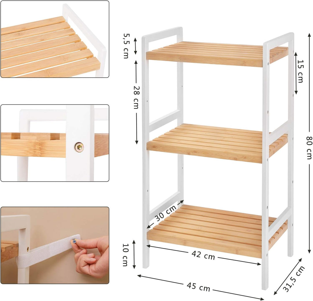 SONGMICS Bambusregal, Küchenregal, Badregal, Bücherregal, Standregal mit 3 Ablagen, 31,5 x 45 x 80 c