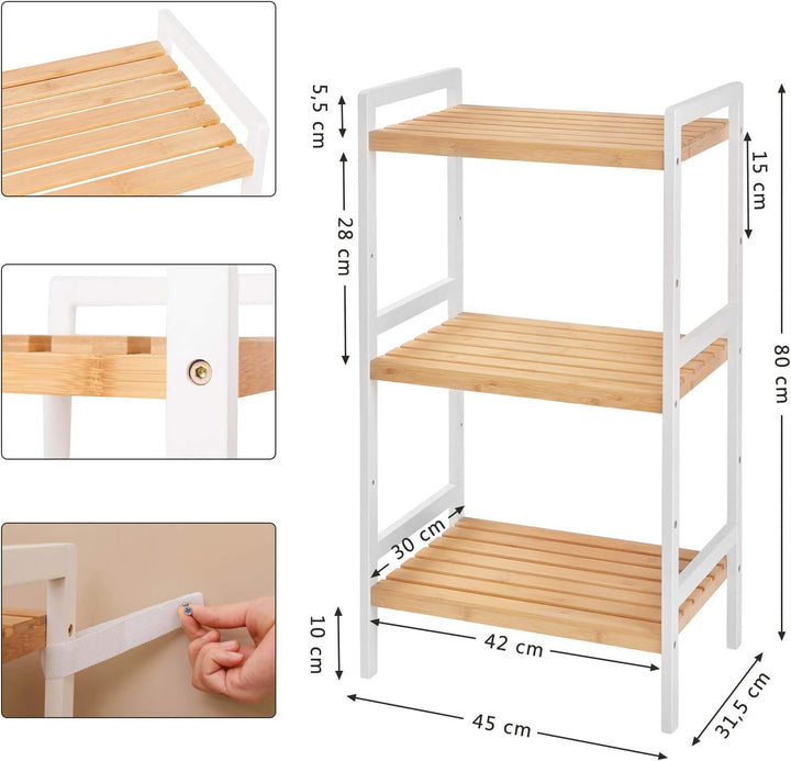 SONGMICS Bambusregal, Küchenregal, Badregal, Bücherregal, Standregal mit 3 Ablagen, 31,5 x 45 x 80 c
