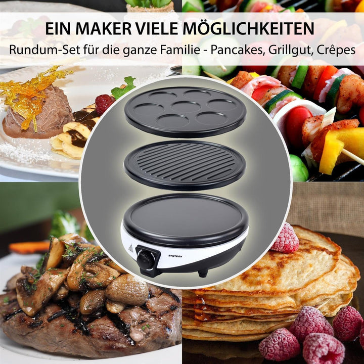 Syntrox Germany 3in1 Crepes Maker | Kontaktgrill | Pancake Maker Zephir, viele Anwendungsmöglichkeit