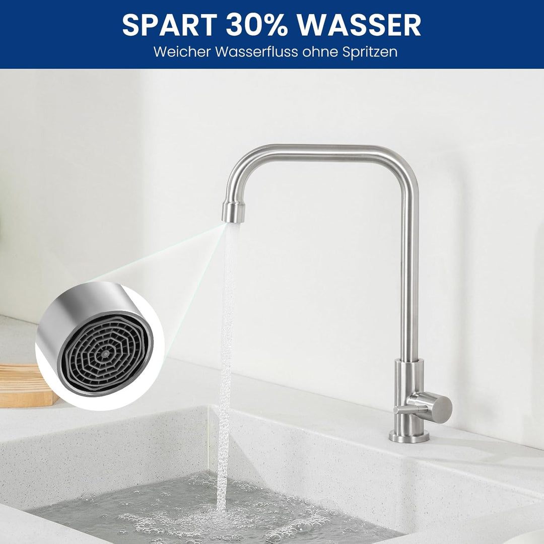 CECIPA Kaltwasserhahn aus Edelstahl, 360° drehbarer Wasserhahn nur Kaltwasser, Robuste Kaltwasser Ar