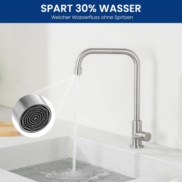 CECIPA Kaltwasserhahn aus Edelstahl, 360° drehbarer Wasserhahn nur Kaltwasser, Robuste Kaltwasser Ar