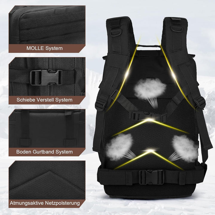 SHANNA Trekkingrucksack, Wanderrucksäcke Militärrucksack 45L Armee Rucksack MOLLE Assault Pack Takti