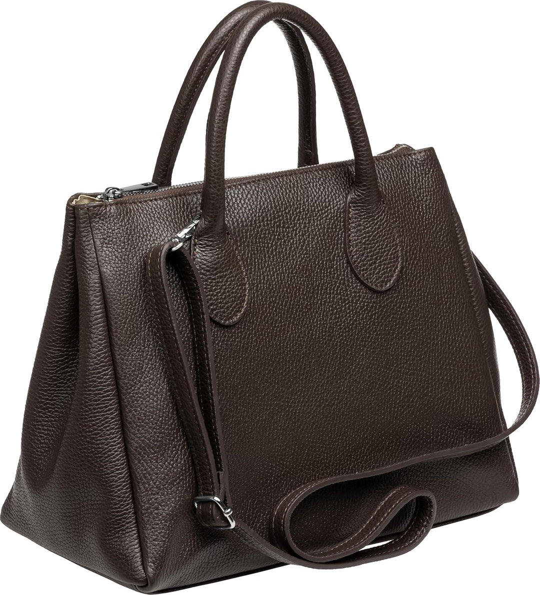 Caspar TL812 klassisch elegante Damen Leder Handtasche Einheitsgrösse Dunkelbraun, Einheitsgrösse Du