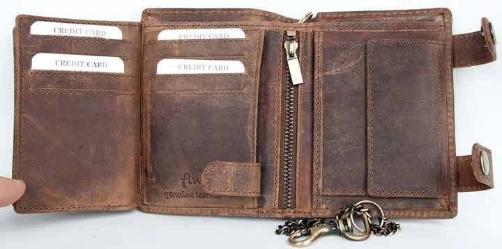 FLW Herren Brieftasche aus echtem Leder mit Kette und zwei Schnallen
