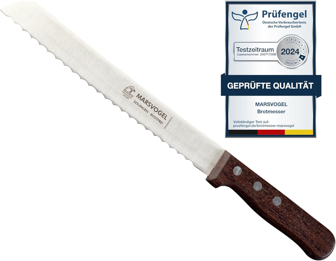 Marsvogel Brotmesser 2,0 mm Rückenstärke mit Welle Made in Solingen Bubinga Bubinga Braun