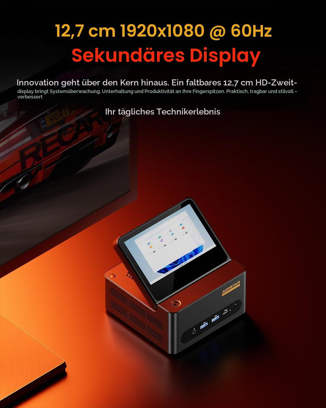AOOSTAR G-FLIP Mini PC R7 PRO 8845HS(5.1GHz,AI Prozessor),Mini Desktop Computer Kein RAM Keine M.2 P