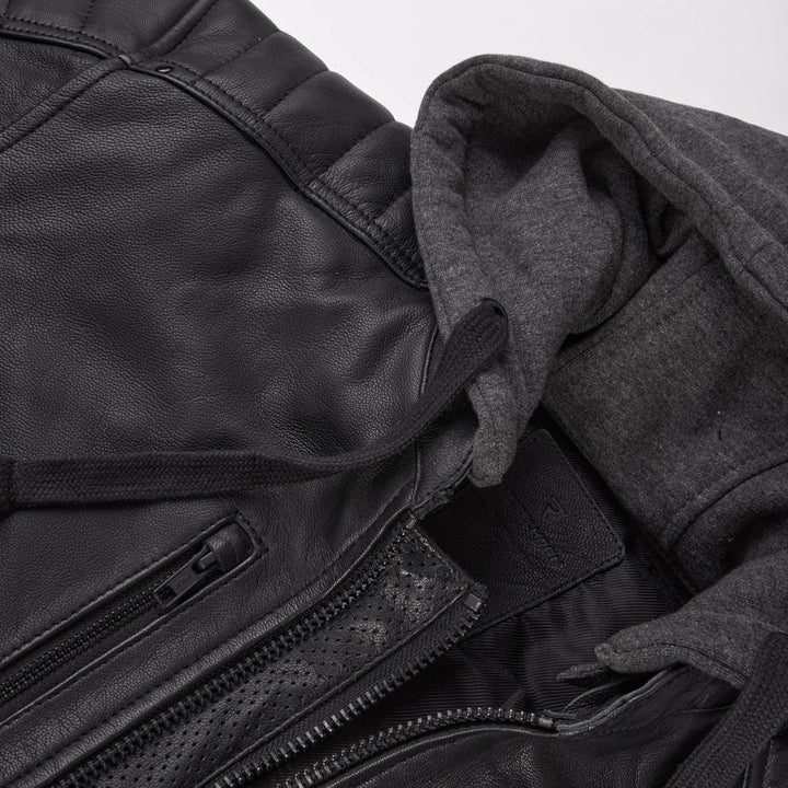 REBELHORN Impala Motorradjacke Herren | Leder | Ellbogen und Schulterprotektoren | Abnehmbare Kapuze