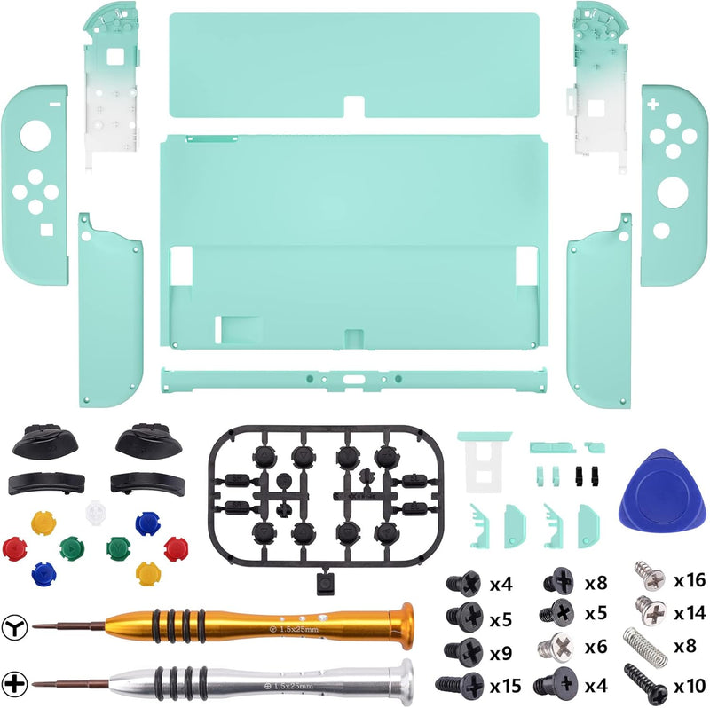 eXtremeRate Full Hülle für Nintendo Switch OLED, DIY-Ersatz Konsole case & Kickstand, NS Joycon Gehä