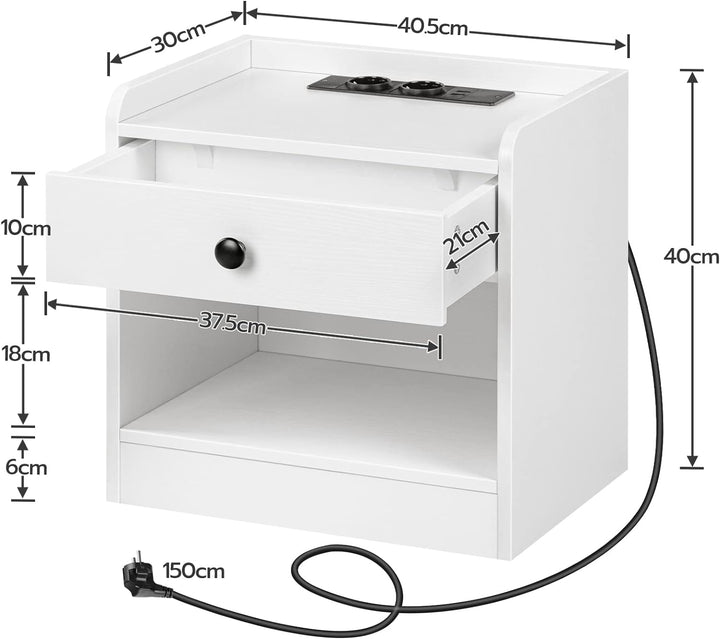 HOOBRO Nachttisch mit Ladestation, Beistelltisch mit Schublade und offenen Fächern, USB-Anschlüsse u