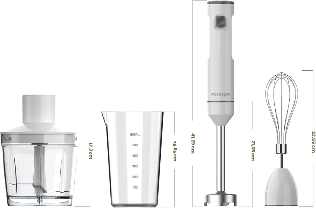POYOCOM Kabelloser Stabmixer, Akku-Stabmixer mit TYP-C-Kabel, 500 ml Zerkleinererer, 600 ml Gefäss,