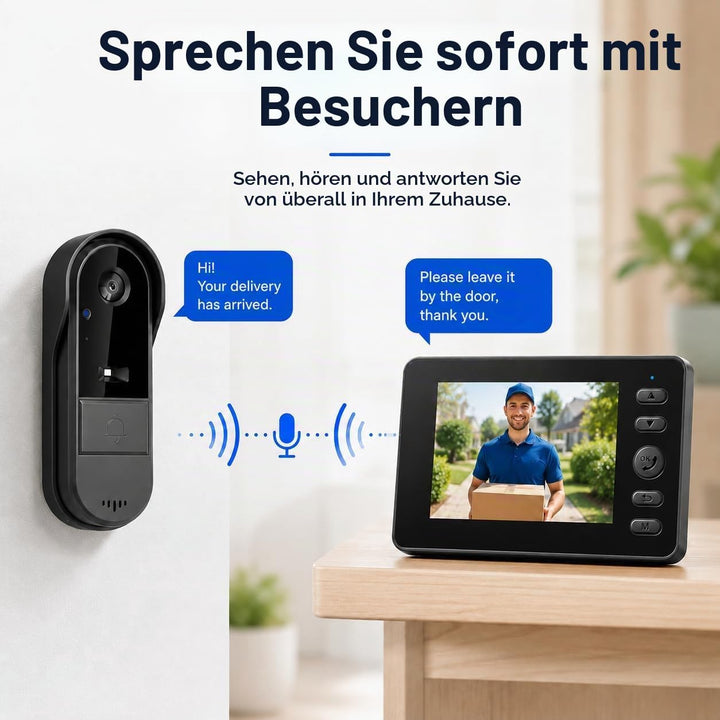 Winnes 1080P Video Türklingel mit Kamera Drahtlose Video Türklingel mit 4,3" Display,170° Weitwinkel
