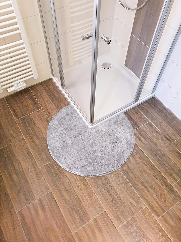FLUFFY Badteppich für Eckduschen, Hochflor aus Mikrofaser, rutschfeste Unterseite (Rund | Innenmasse