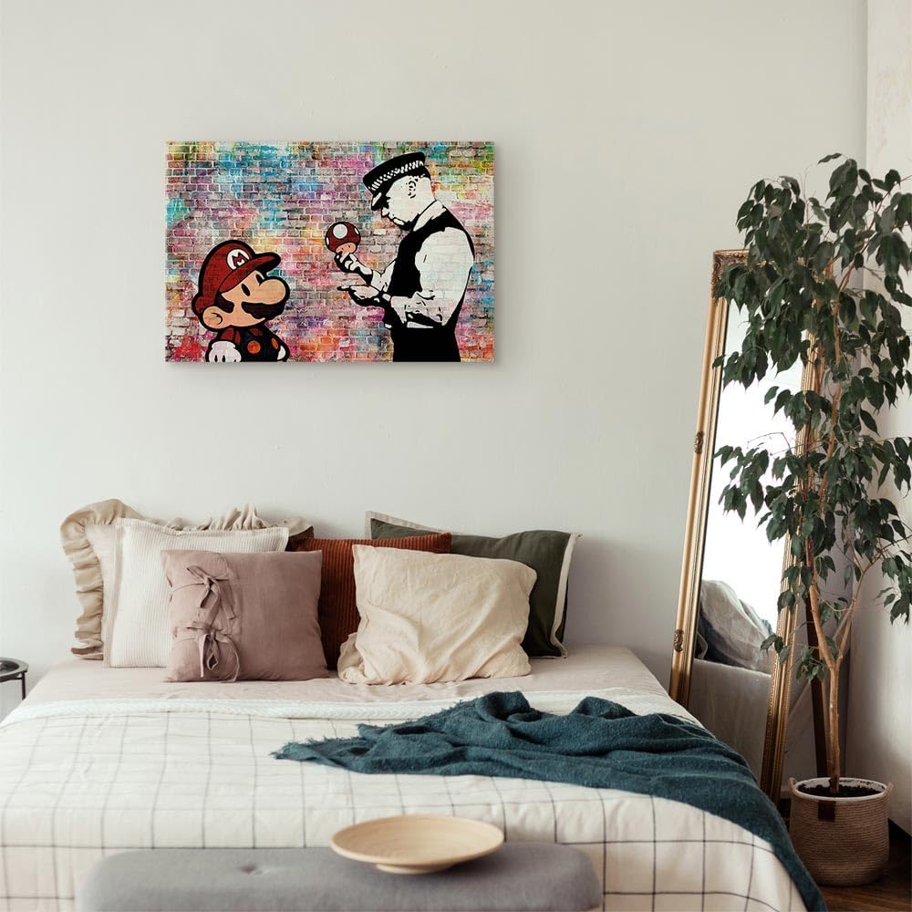 murando Akustikbild Banksy Super Mario Mushroom Cop 120x80 cm Bilder Akustikschaum Hochleistungsscha